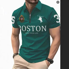 Men'S 3D Digital Print Zip-Up Polo Shirt