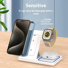 3 in 1 LED Fast Wireless Charger Stand Foldable Charging Station
