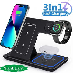 3 in 1 LED Fast Wireless Charger Stand Foldable Charging Station