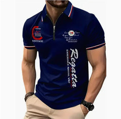 Men'S 3D Digital Print Zip-Up Polo Shirt