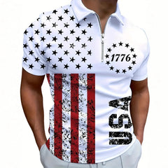Men'S 3D Digital Print Zip-Up Polo Shirt